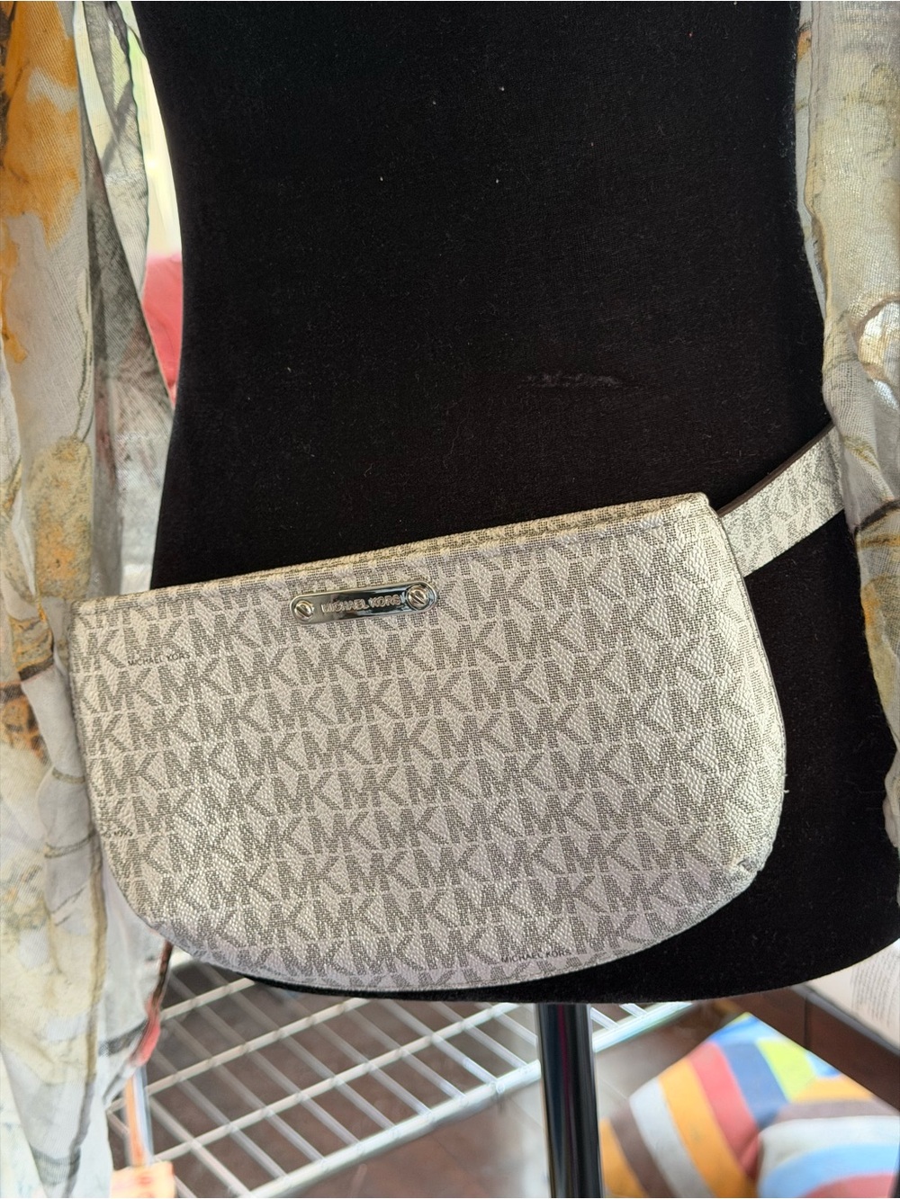Michael Kors Silver MK Signature Crossbody Belt Bag